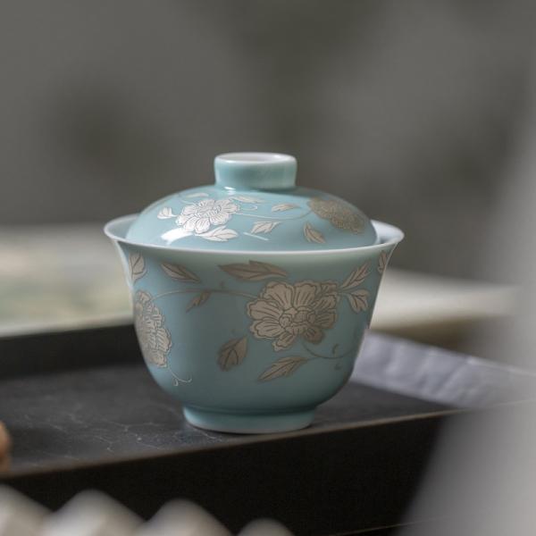 限定 中国茶器 伝統蓋碗 磁器 「牡丹」茶葉 ウーロン茶 お茶 ギフト 台湾茶器 送料無料