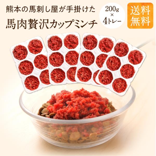 犬 馬肉 贅沢カップミンチ 200g×4トレー 生肉 トッピング ヒューマングレード 手作り食 シニ...