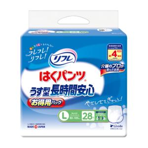リフレ はくパンツ うす型長時間安心 4回分吸収 Lサイズ 28枚入りx1個(大人用おむつ 紙パンツ リハビリ 外出 介護用パック)