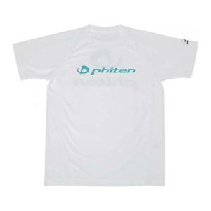 ファイテン PHITEN ユニセックス RAKUシャツSPORTS 半袖 ロゴ入り Tシャツ ホワイト×ロゴブルーグリーン Sサイズ 吸汗 メッシュ JG395003｜kenko-ex