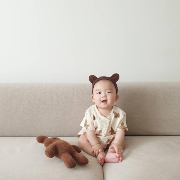 ベア柄 セット アップ 60cm〜80cmキャップ別売り  新生児 クマちゃん