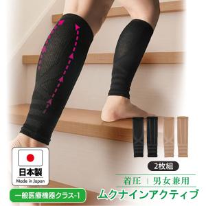ムクナインアクティブ（2枚組 1セット）一般医療機器 日本製  ブラック ベージュ 脚すっきり  むくみ サポーター 男女兼用 サポーター 血行促進 疲れ 疲労｜kenko-fan-nikko