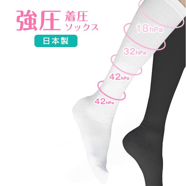 従来品着圧ソックス しっかり強圧 日本製 強力 スリムビューティー ハイソックス 膝丈 段階着圧 圧...