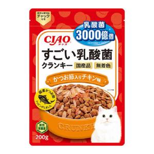 【送料無料・まとめ買い×8個セット】いなばペットフード CIAO チャオ すごい乳酸菌 クランキー かつお節入り チキン味 200g｜kenkoo-life