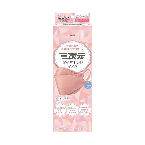 【あわせ買い2999円以上で送料無料】興和 三次元 ダイヤモンド マスク フリーサイズ  ピンクベー...