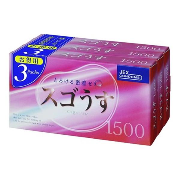 【送料無料・まとめ買い×4個セット】ジェクス スゴうす 1500 (12個入り)×3箱 コンドーム