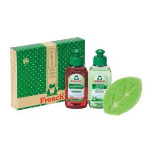 (送料無料・まとめ買い×6個セット)旭化成 フロッシュ frosch 食器用洗剤 ミニサイズ 100mL×2本 リーフスポンジギフトセット