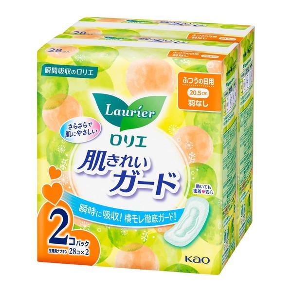 【送料無料・まとめ買い×8個セット】花王 ロリエ 肌きれいガード 昼用 羽なし 28個入×2個パック