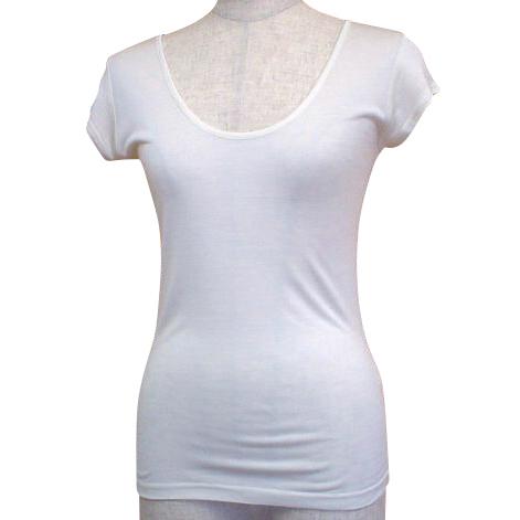 金伴繊維 絹100%のＵネックＴシャツ ３分袖 婦人