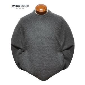 マクレガー セーター メンズ 111733604 ハミルトンラムウール使用 前身頃に無地織柄入り クルーネックセーター ニット ダークグレー｜kenshima