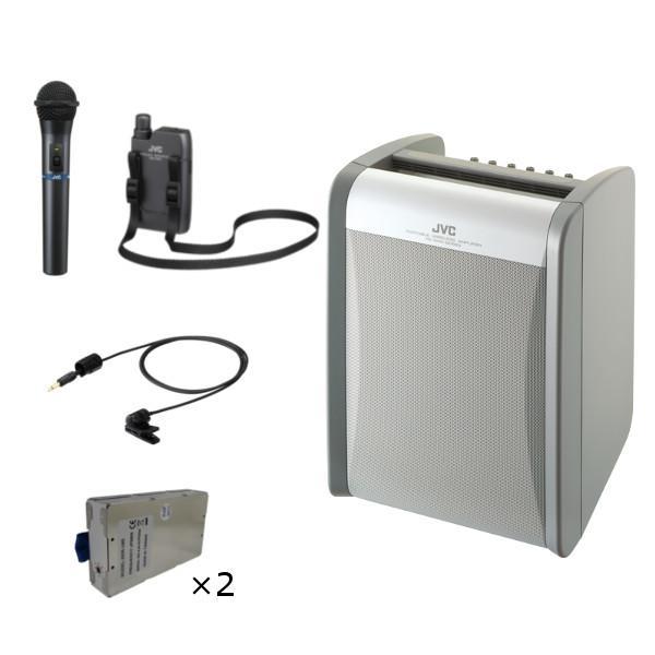 CDプレーヤー搭載 ポータブルワイヤレスアンプ＋ハンド型/ペンダント型ワイヤレスマイク増設セット+タ...