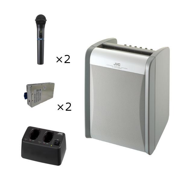 CDプレーヤー搭載 ポータブルワイヤレスアンプ PE-W50CDB+ハンド型ワイヤレスマイク2本増設...