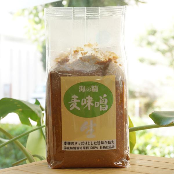 国産特別栽培 麦味噌 (生) 1kg 海の精　杉樽仕込み