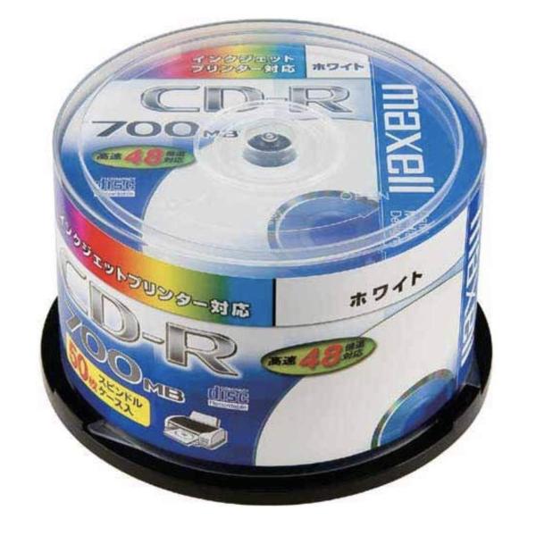 maxell データ用 CD-R 700MB 48倍速対応 インクジェットプリンタ対応ホワイト50枚...