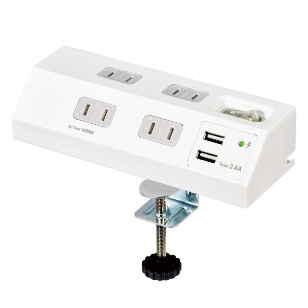 エルパ(ELPA) 卓上電源タップ USB付き クランプ固定 集中スイッチ 雷ガード付き WLS-D...