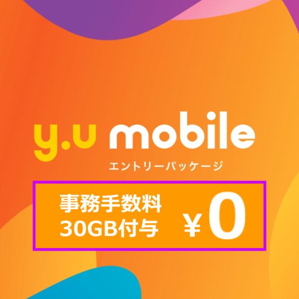 30GB+事務手数料無料 y.u mobile エントリーパッケージ 実物配送 キャッシュバック+事...