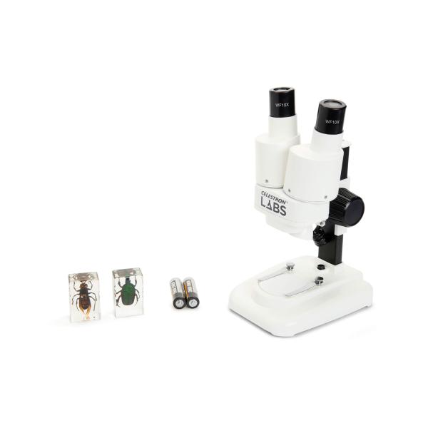 Celestron S20ポータブルステレオ顕微鏡、倍率20倍、2枚の昆虫標本（透明プラスチック製）...