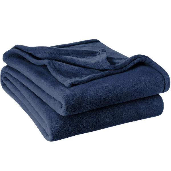 Luxury Dark Blue Solid Color Microplush Blanket Tw...
