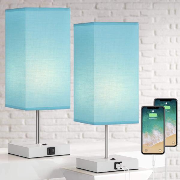 JS NOVA JUNS Bedside Table Lamp Set of 2 with Dual...