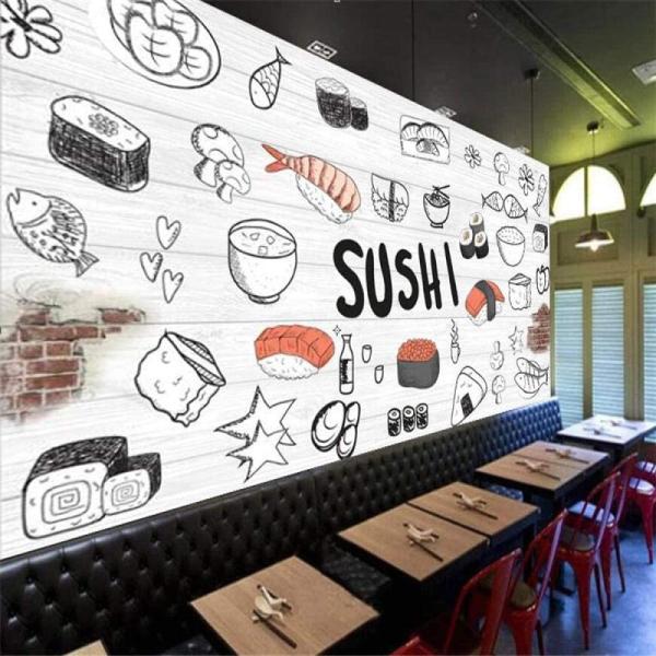 Japanese Cuisine Wall Mural 3D Sushi Restaurant Pe...