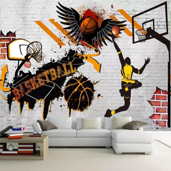モダンアート バスケットボール ポスター 写真の背景 3D 壁画 壁紙、セメントの壁 大きな壁紙 壁...