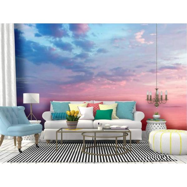 Lilac Seascape with Pink Clouds Custom Wallpaper M...