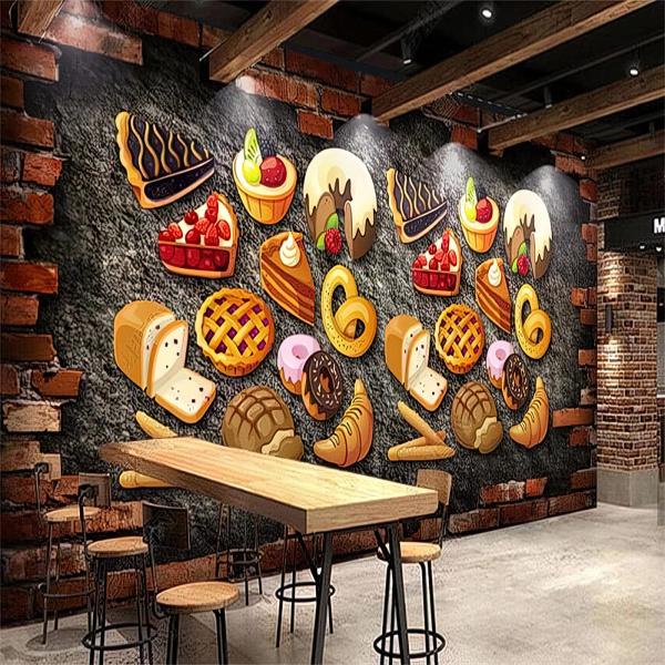 フライドポテトケーキ ベーカリー ピザ 3D写真壁紙 壁画 おいしい食べ物 レストラン テーマ 壁画...