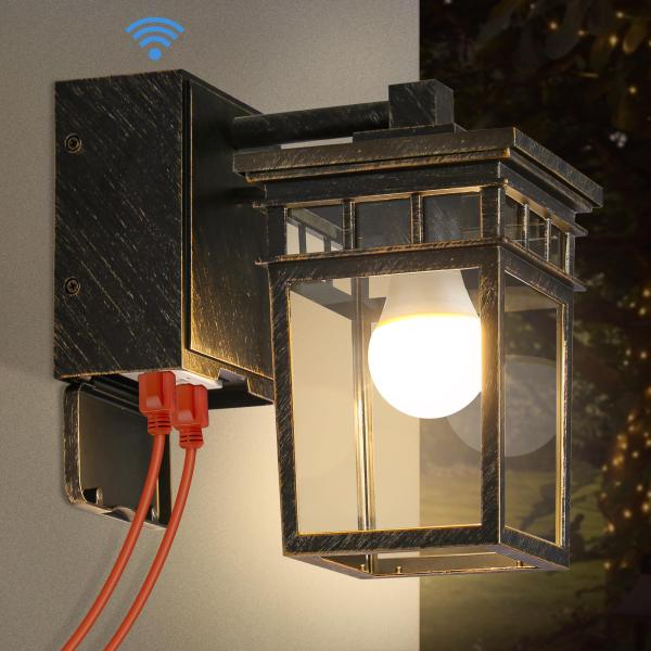 Outdoor Wall Lantern with GFCI Outlet, Dusk to Daw...