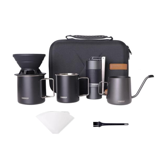 vandroop Pour Over Coffee Maker Set オールインワンポータブルコー...