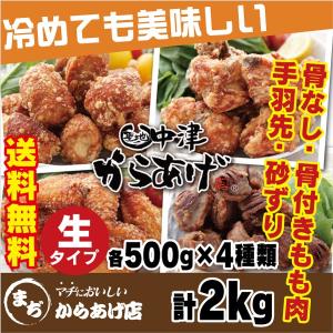 送料無料 大分中津から揚げ 店舗直送 盛り合わせ 骨なし・骨付きからあげ（もも肉）/手羽先/砂ずり 500g×4 計2kg/生タイプ/冷凍 国産鶏肉 真空パック｜keyevo