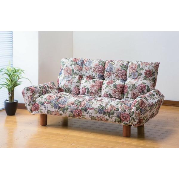 リクライニング もこもこ カウチソファ ゴブラン柄 ブラウン 6段階リクライニング 布 ファブリック...