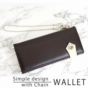 財布 メンズ 長財布 シンプルデザイン ウォレットチェーン付き ボタン付き Keys-005B