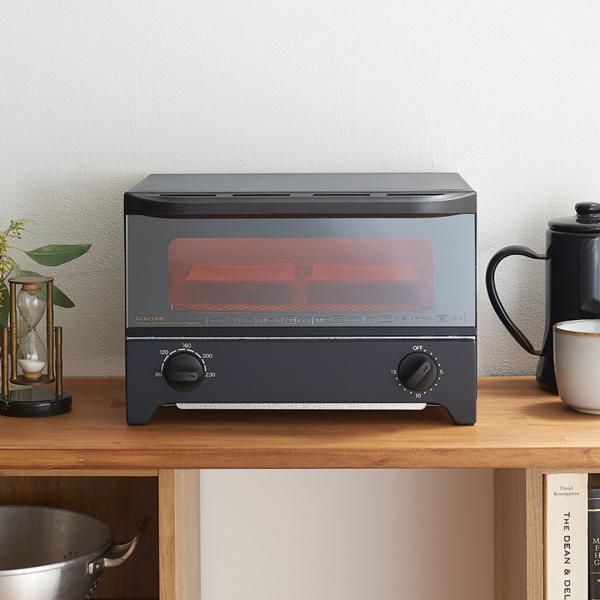 オーブントースター 2枚焼き 15分タイマー 黒 ブラック キッチン家電 ミラーガラス シンプル お...