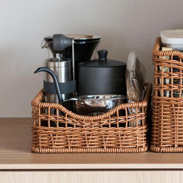 収納BOX 箱 ケース 樹脂製 小物入れ 雑貨 ｜ 洗えるPPラタンバスケット スリム浅｜W26.5...