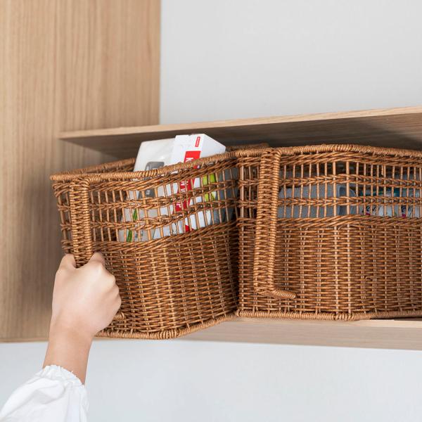 収納BOX 箱 ケース 樹脂製 カゴ 雑貨 水洗い可 ｜ 洗えるPPラタンハンドル付きストッカー｜W...