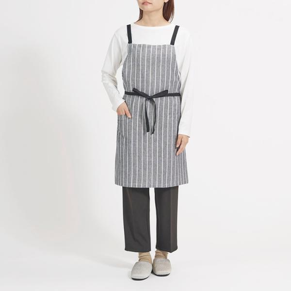 キッチン用品 キッチンエプロン 綿100％ ボーダー柄 シンプル 短め｜ 動きやすいショート丈インド...