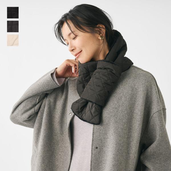 撥水加工 ベロア素材 リバーシブル リサイクル 着心地 暖かい 軽い ｜ 中綿入り撥水差込ミニマフラ...