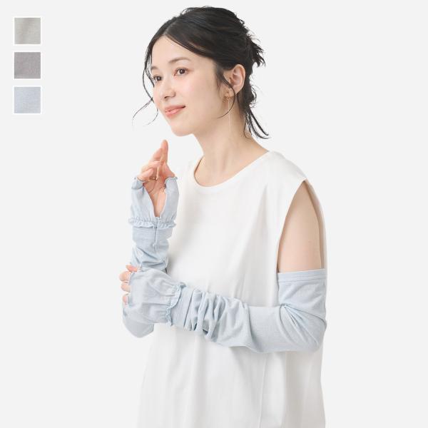 日焼け防止 紫外線対策 重ね着風 ウォーキング ｜ 手のひらオープンラメフレア アームカバー 腕時計...