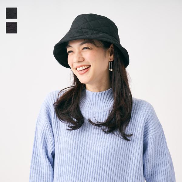 帽子 防風 あご紐 撥水 自転車 秋 冬 女性 レディース ｜ 中綿入り防風撥水キルトバケットハット...