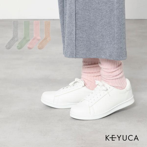 レディース 可愛い パステル調 ルームソックス シンプル 長め クルーソックス ｜ d アンゴラ混リ...