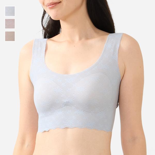 シームレス 響かない ストレスフリー 脇高 背中スッキリ  ｜ H フリーカットブラ フラワーレース...