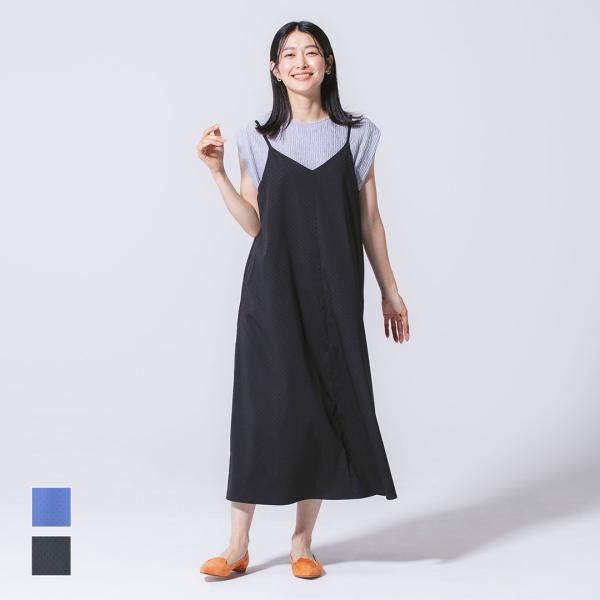 ワンピース レディース 夏 キャミワンピ 撥水 ロング Vネック ドット柄 ウォッシャブル ｜ KE...