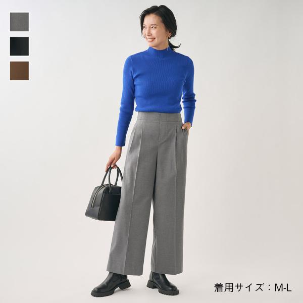 レディース ボトムス ワイドパンツ タック センタープレス ウォッシャブル ストレッチ 秋冬 おしゃ...