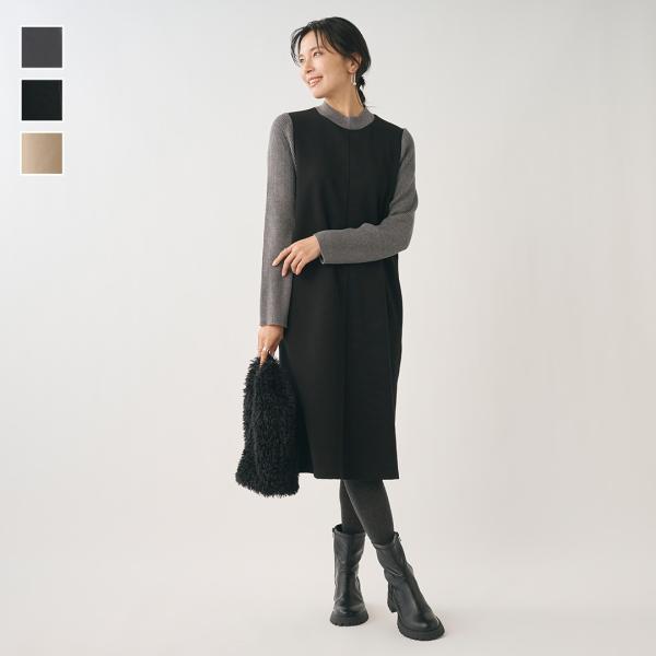 レディース ワンピース 秋 冬 ダンボール ニット ワンピ リラックス ウォッシャブル ストレッチ ...