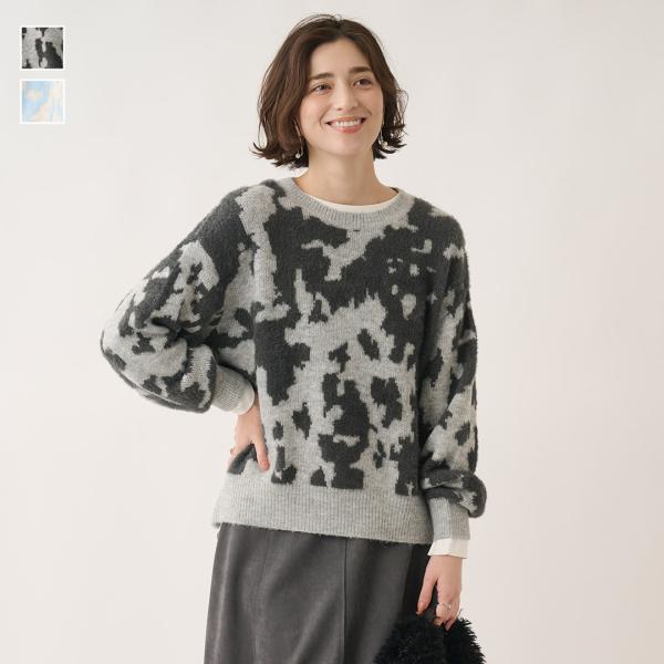 レディース トップス ニット セーター ジャガード ボリュームスリーブ ウォッシャブル おしゃれ 通...