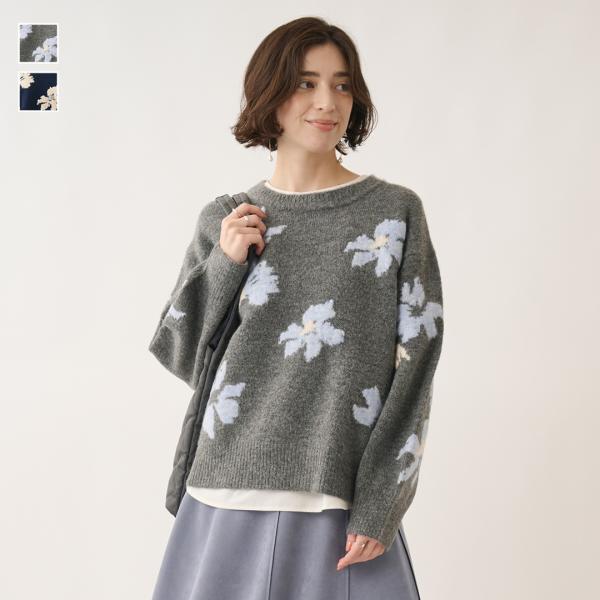 レディース トップス ニット ジャガード 花柄 フラワー カジュアル ウォッシャブル おしゃれ 通販...