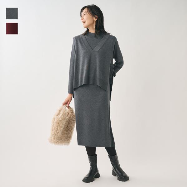 レディース アンサンブル ワンピース トップス ベスト ワンピ ニット 着回し ウォッシャブル おし...