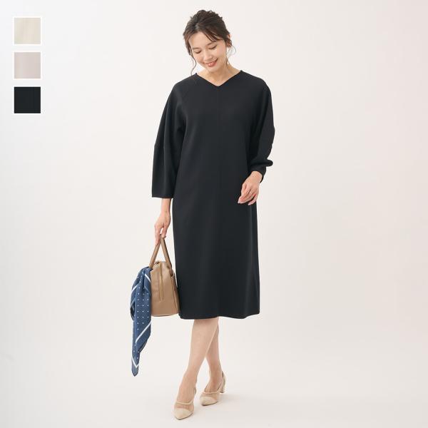 レディース ワンピース ワンピ ランタンスリーブ Iライン ウォッシャブル ストレッチ 春 おしゃれ...