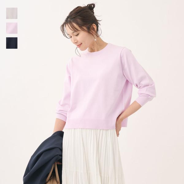 レディース トップス ニット クルーネック 上品 ボックスシルエット 春 ウォッシャブル おしゃれ ...