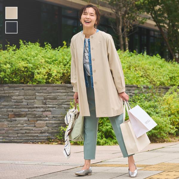 レディース アウター コート ハーフコート ノーカラー 防汚 撥水 ウォッシャブル 春 おしゃれ 通...